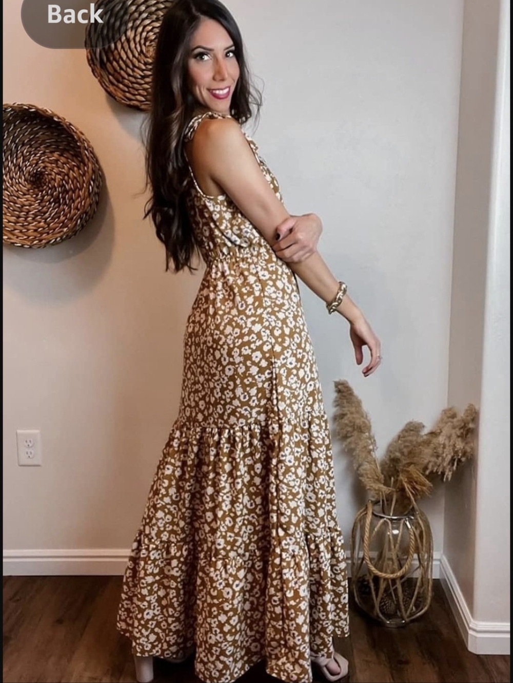 Pretty Garden One-Shoulder Brown Floral Maxi Dress - Picture 4 of 6